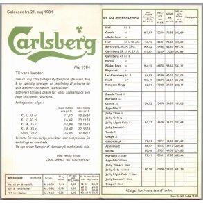 �l og Sodavands Prisliste 1984 - Carlsberg - 1 Stk.