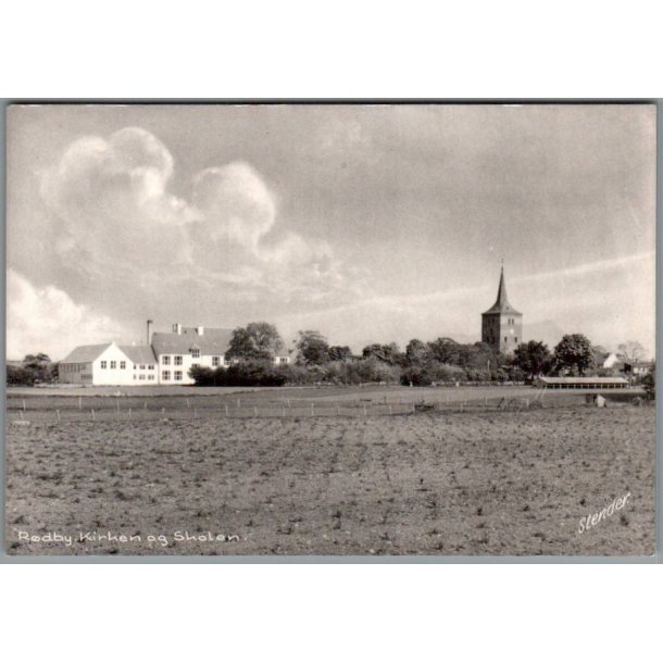 R�dby - Kirken og Skolen - Postkort - Ubrugt