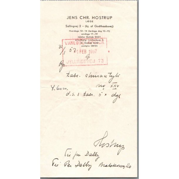 Recept - Vanl�se Apotek - L�ge Jens Chr. Hostrup - 1 - 2 - 1957