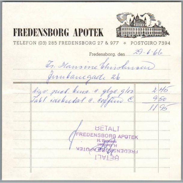 Recept - Fredensborg Apotek - 29 - 6 - 1966