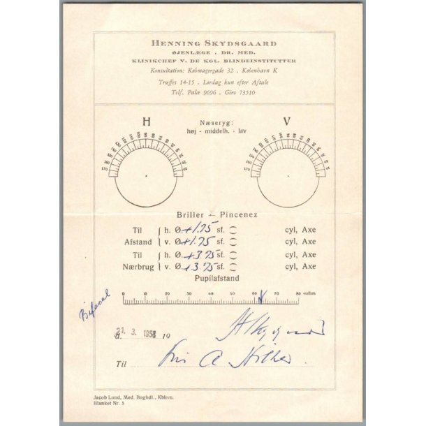 Brille Recept - Henning Skydsgaard - Kbh.K  - 21 - 3 - 1958