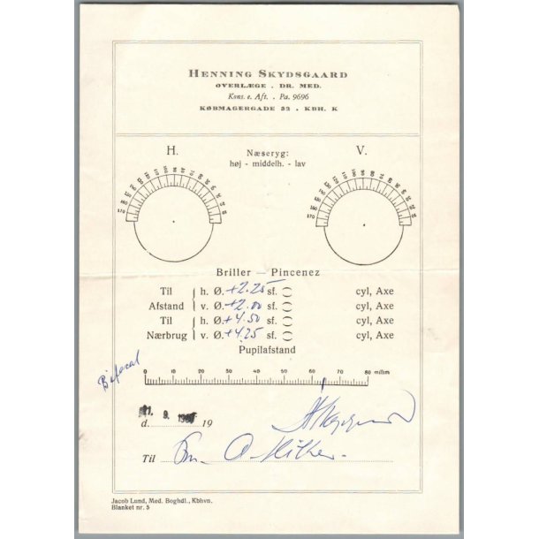 Brille Recept - Henning Skydsgaard - Kbh.K  - 21 - 9 - 1961