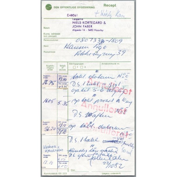 Recept - Haarby Apotek - L�gerne Korteg�rd &amp; Hansen - 22 - 10 - 1982