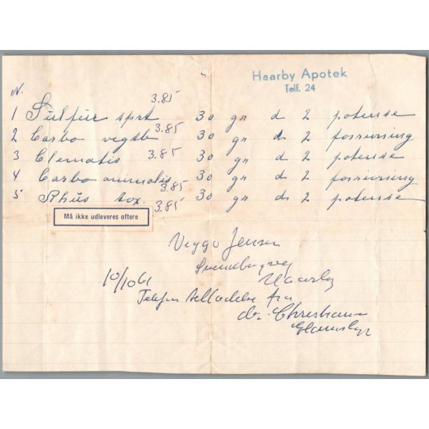 Recept - Haarby Apotek - 10 - 10 - 1961