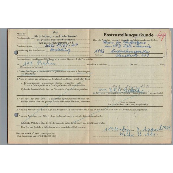 Postpapirer - Berlin - DDR - 1969