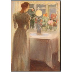 Anna Ancher - Ung pige foran tndt lampe - Postkort - Ubrugt