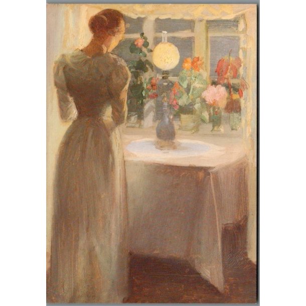 Anna Ancher - Ung pige foran tndt lampe - Postkort - Ubrugt