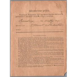 Adresskort fra Stokholm  - 18 - 5 - 1887 - Hj�rne Mangler !