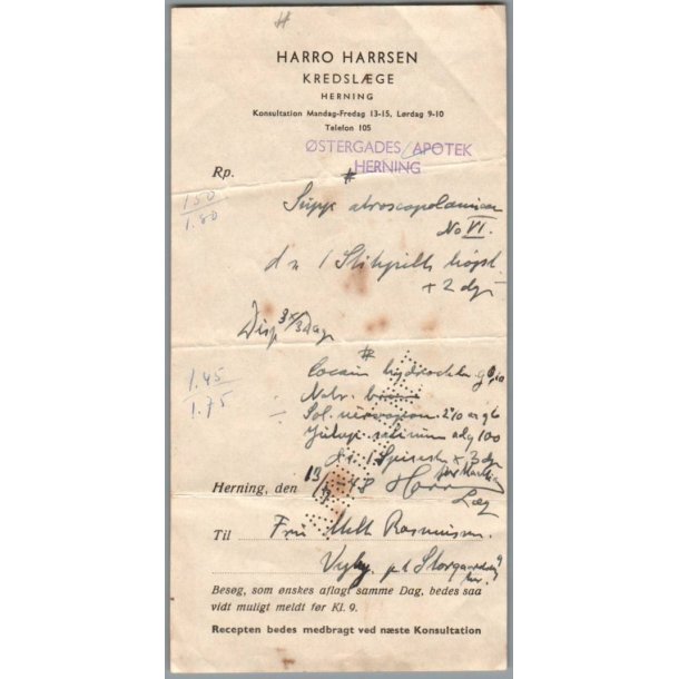 Recept - �stergades Apotek - Harro Harrsen - Kredsl�ge - Herning 