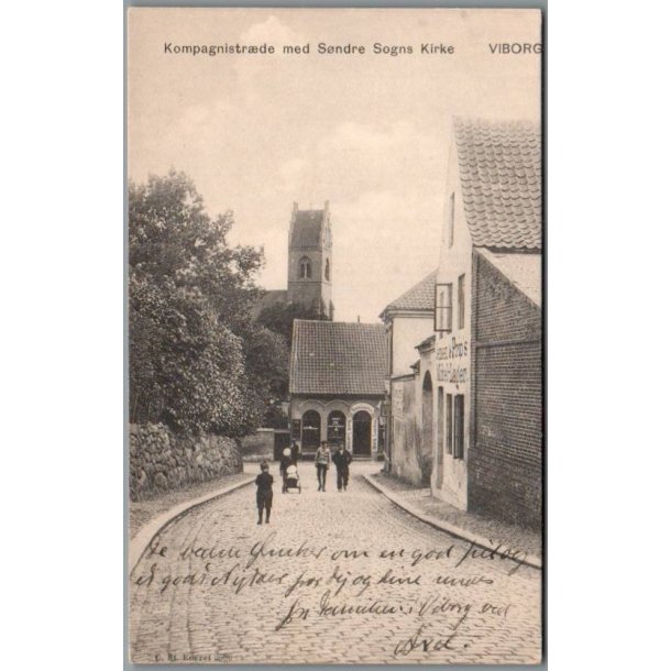 Viborg - Kompagnistr�de med S�ndre Sogns Kirke - Postkort - Brugt