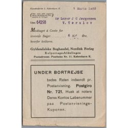 Postindkassering - Gyldendals Boghandel - 1933 - 6,- kr