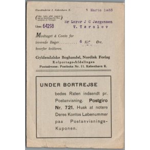 Postindkassering - Gyldendals Boghandel - 1933 - 6,- kr