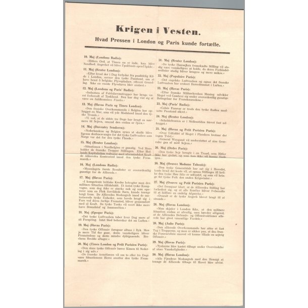 Krigen i Vesten - Hvad Pressen skrev i London og Paris  - A4 +
