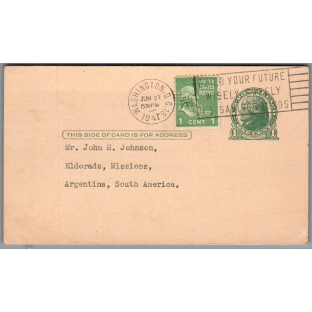 Perfin - USA  1947 - Brugt.