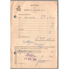 Attest for indk�b af frim�rker