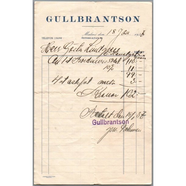Gullbrantson - Malm� 1936 - Sverige