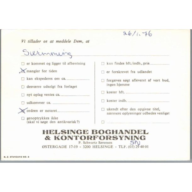 Helsinge Boghandel &amp; Kontorforsyning - 3200 Helsinge - Brevkort - Brugt