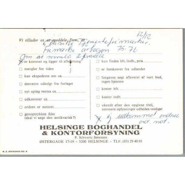 Helsinge Boghandel &amp; Kontorforsyning - 3200 Helsinge - Brevkort - Brugt