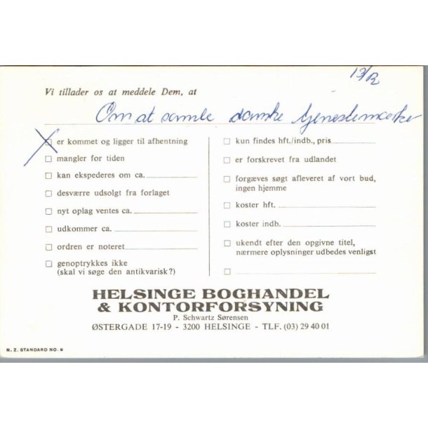 Helsinge Boghandel &amp; Kontorforsyning - 3200 Helsinge - Brevkort - Brugt