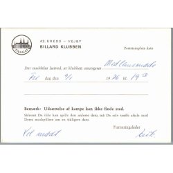 Billard Klubben - 42.Kreds - Vejby - Brevkort - Brugt