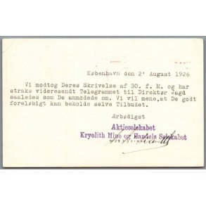 Aktieselskabet Kryolit Mine og Handels Selskabet   - Postkort - Brugt