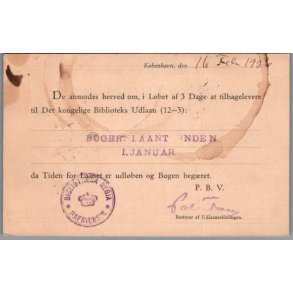 Det kongelige Biblioteks Udlaan - K�benhavn  - Brevkort - Brugt