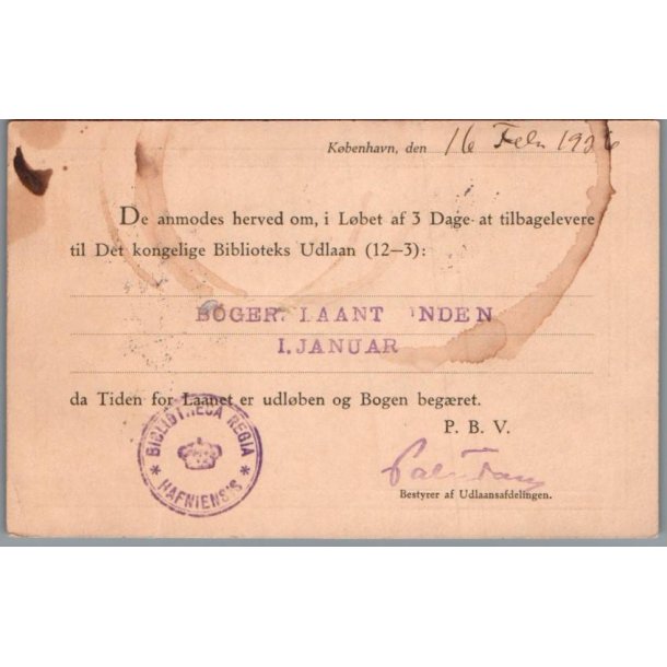 Det kongelige Biblioteks Udlaan - K�benhavn  - Brevkort - Brugt