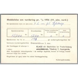 Meddelse om vurdering 1956 - Ejlstrup - Helsinge - Postkort - Brugt