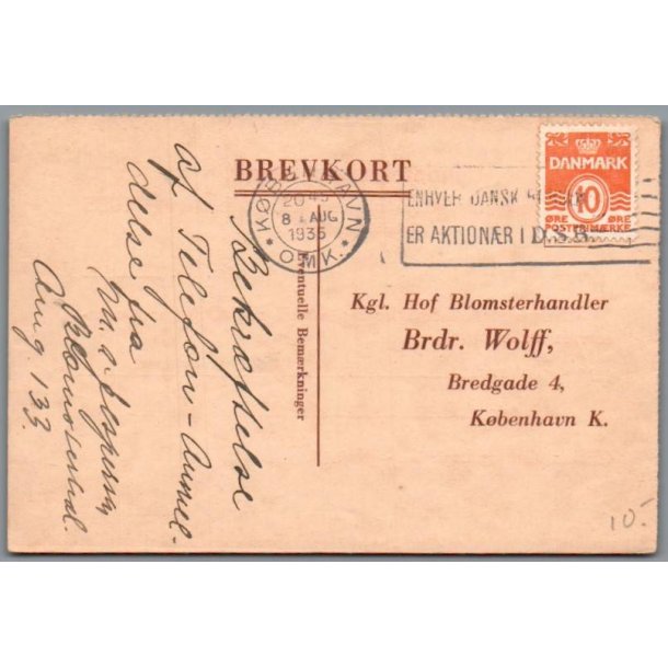 Kgl. Hof Blomsterhandler - Brdr. Wolff - Bredgade 4  - Helsagskort - Brugt