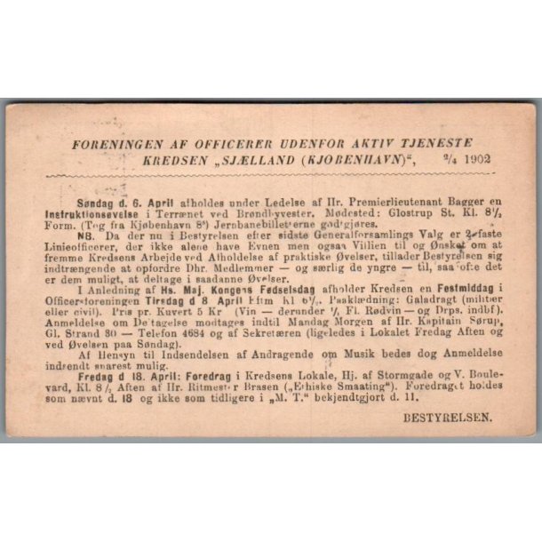 Foreningen af Officerer udenfor aktiv Tjeneste  - Brevkort - Brugt