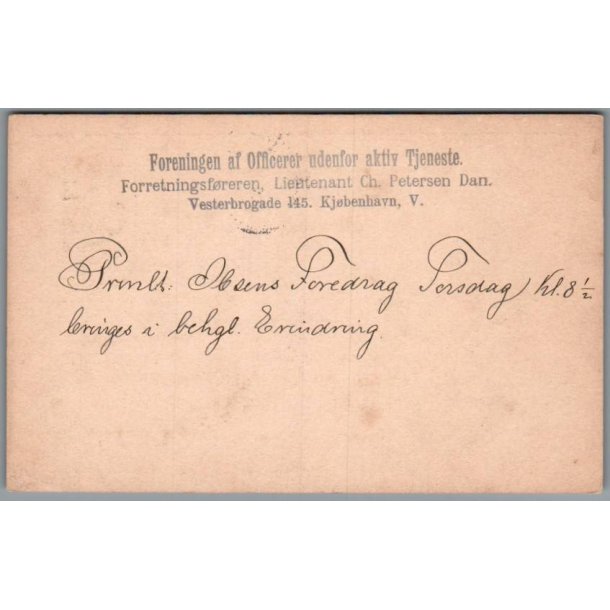 Foreningen af Officerer udenfor aktiv Tjeneste  - Brevkort - Brugt