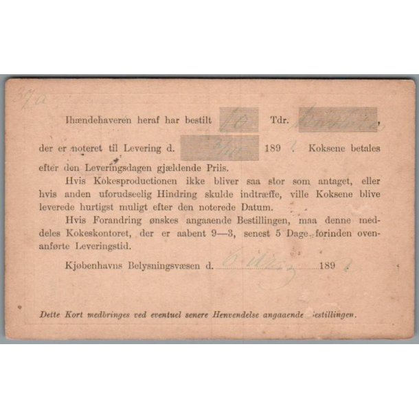 Kj�benhavns Belysningsv�sen - Brevkort - Brugt