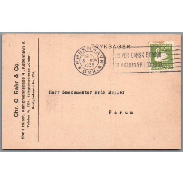 Chr. C. Rahr &amp; Co. Kampmandsgade 4 - V.  - Tryksagskort u/n - Brugt