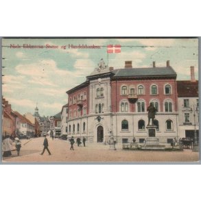Niels Ebbesens Statue og Handelsbanken - Postkort - Brugt