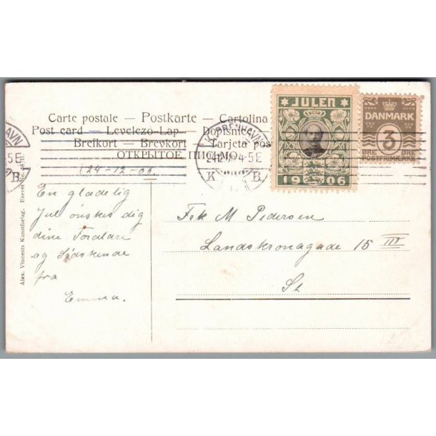 Julemrke 1906 p Postkort - Stemplet 24 - 12 - 1906