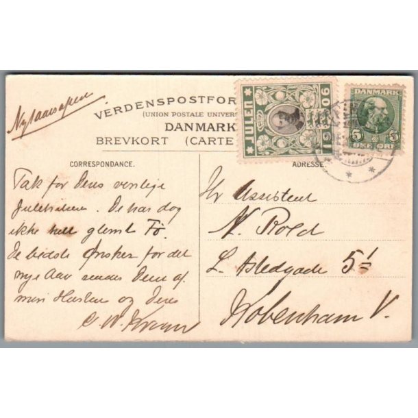 Julemrke 1906 p Postkort - Stemplet 29 - 12 - 1906