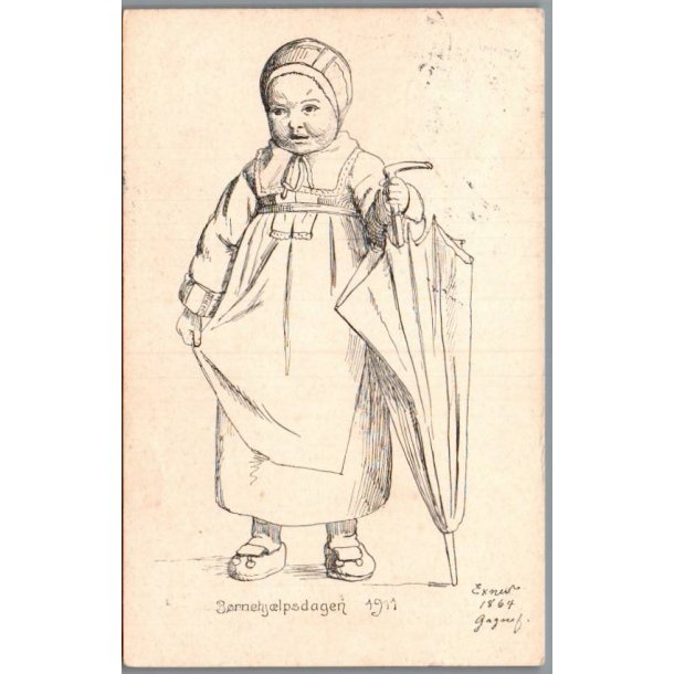 B�rnehj�lpsdagen 1911 - Postkort - Brugt
