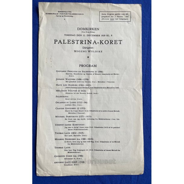 Palestrina - Koret - 12 December 1929 - Domkirken