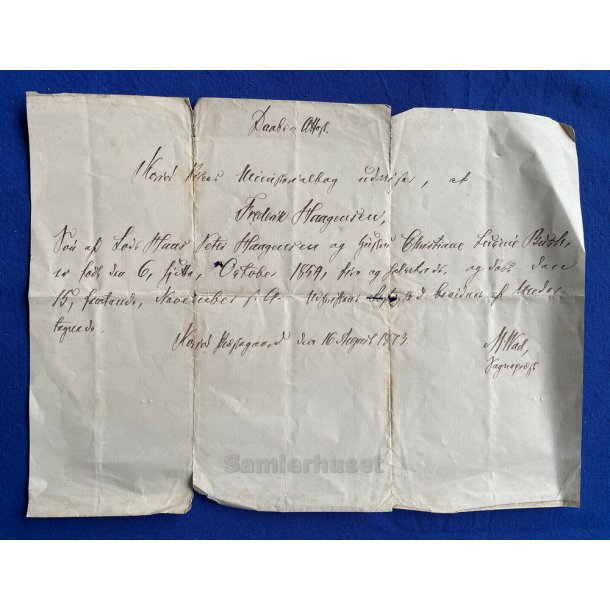 Daabs Attest - Frederik Haagensen - 1873