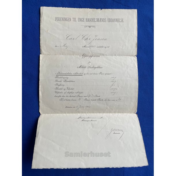 Foreningen til unge Handelsm�nds Uddannelse - Carl Chr. Hansen - Afgangspr�ve - Maj 1913.