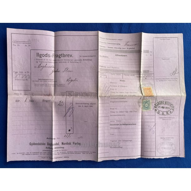 Ilgods Fragtbrev - Aalborg D.S.B. 1919