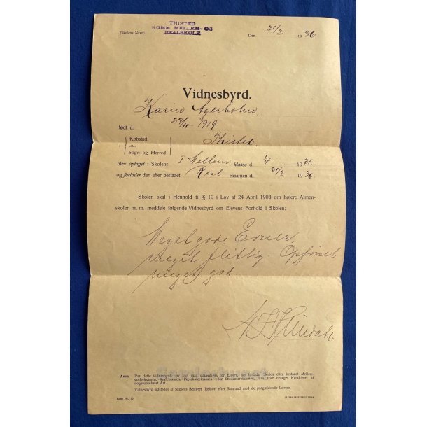 Vidnesbyrd - Karin Agerholm - Thisted 1936