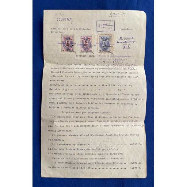 Betinget Sk�de - Jens Peter J�rgensens Enkr. - Hyllested 1931