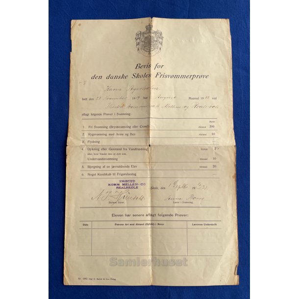 Bevis for Skoles Frisv�mmerpr�ve - Karin Agerholm - Thisted 1932