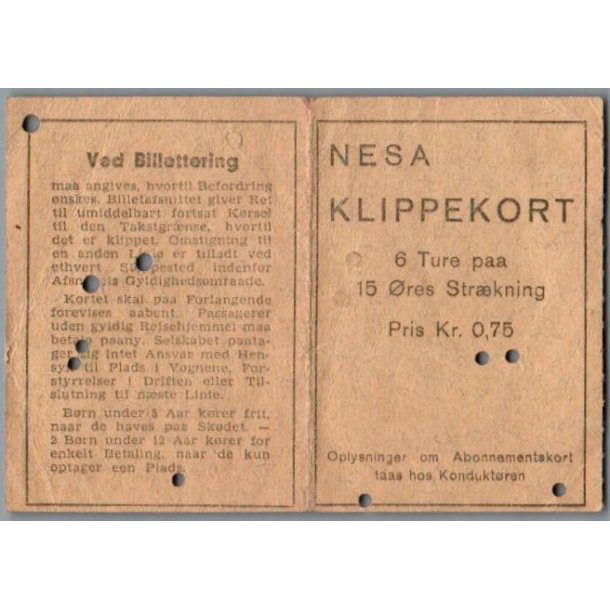 NESA - Klippekort - 6 ture p� 15 �res str�kning - 0,75 kr.