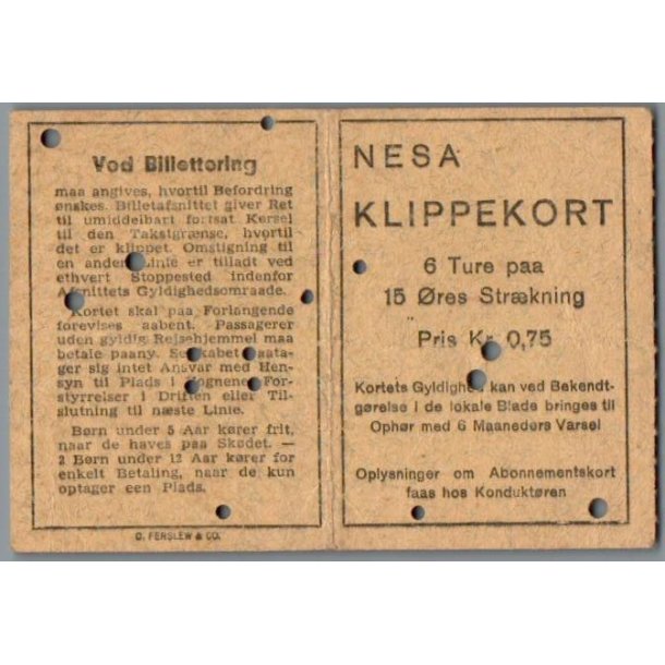 NESA - Klippekort - 6 ture p� 15 �res str�kning - 0,75 kr.