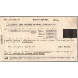 Skatteseddel - Statsskat 1937 - 38 - At Betale 3,74 Kr.