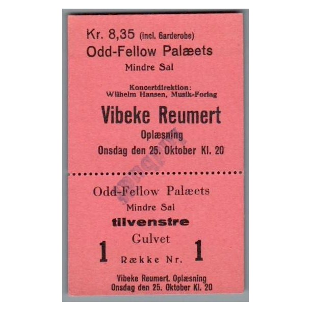 Vibeke Reumert - Opl�sning - Odd-Fellow Pal�et - Billet