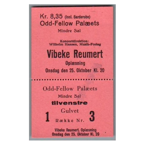 Vibeke Reumert - Opl�sning - Odd-Fellow Pal�et - Billet