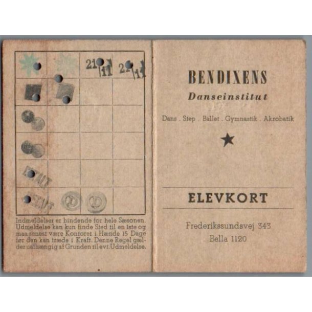 Bendixens Danse-Institut - Elevkort